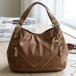 Michael Michael Kors Brown Leather Matilda Hobo Bag with Python Embossed Accents